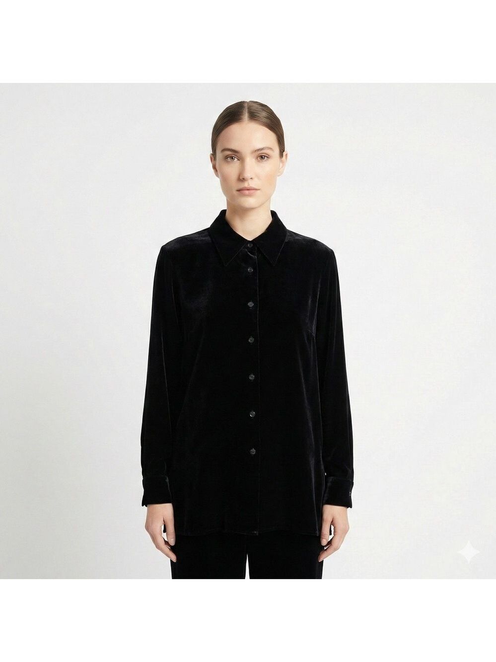 SILKLAND Rayon & Silk Blend Black Velvet Button Front Long Sleeve Shirt Sz 1X